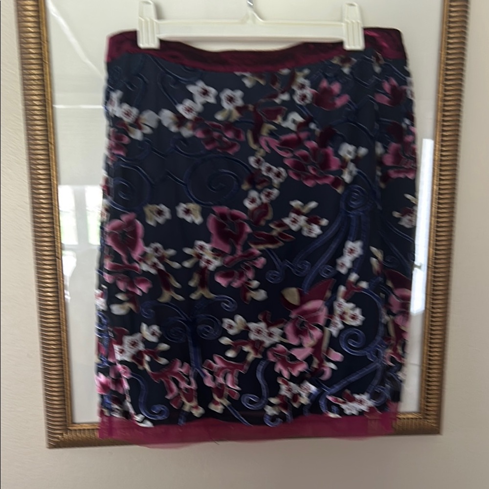 Floral Skirt with Burgundy and Navy